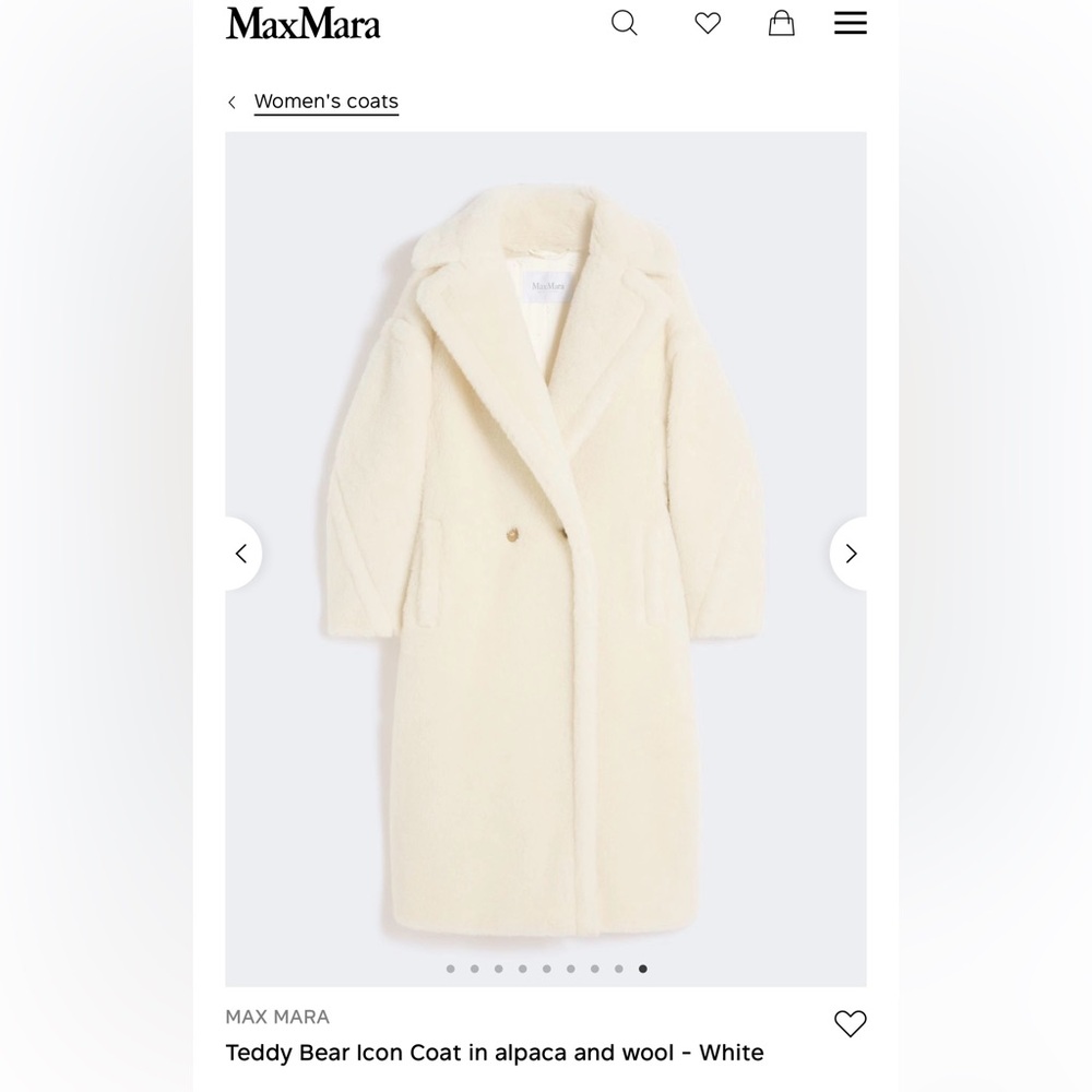 Max Mara Teddy Bear Icon Coat White- Size S